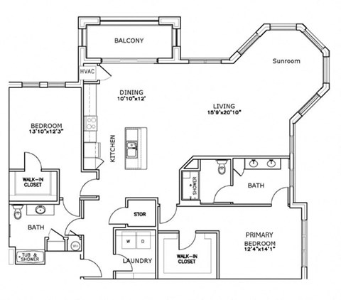 Floor plan for 2 beds, 2 baths, 1769 sqft